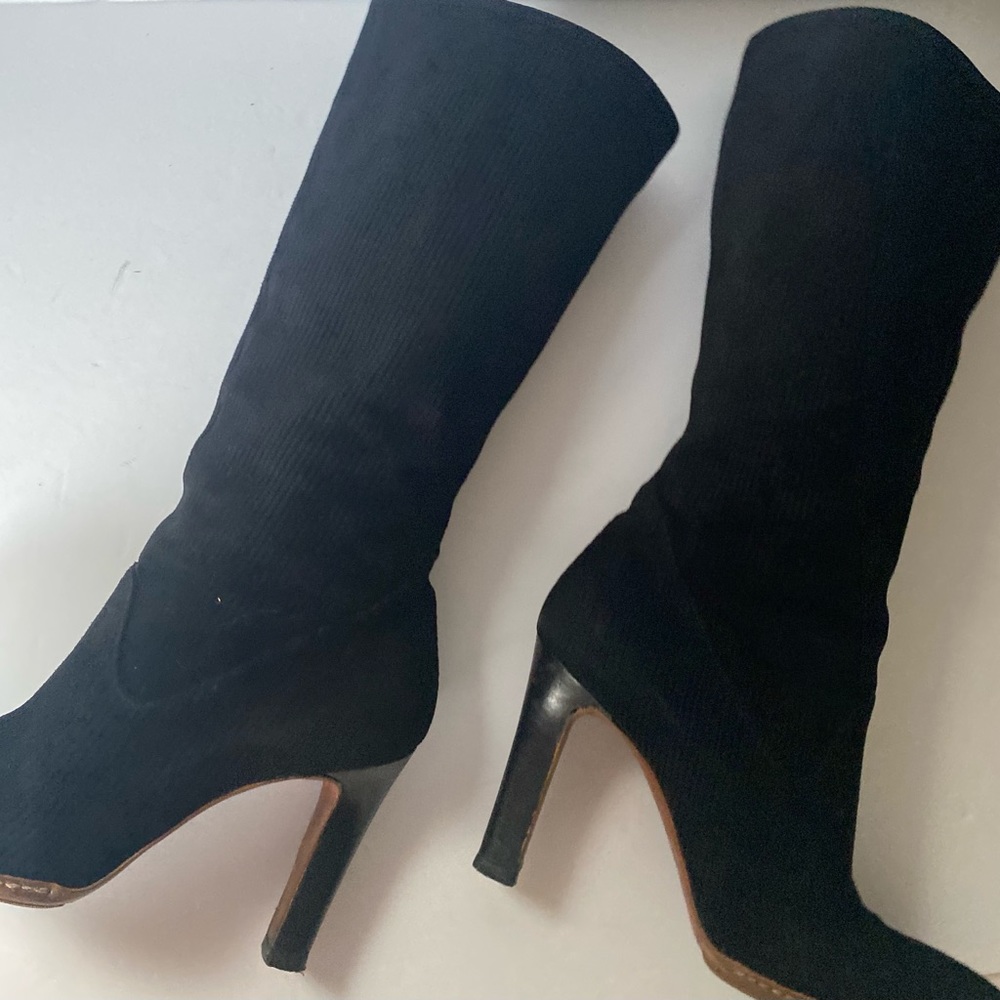 Vintage 90s Versus Versace Black Corduroy Mid-Calf Boots - Rare Archival Piece - Picture 2 of 15